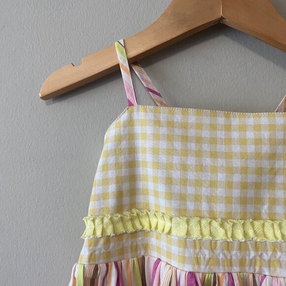 Handmade Children's Cotton Rayon Pink Yellow Gingham Tie Spaghetti Strap Dress - Picture 7 of 13